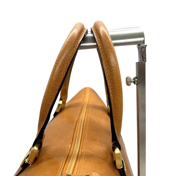 Valentino Garavani Mini Boston Handbag in Camel Brown Leather with V Logo and...